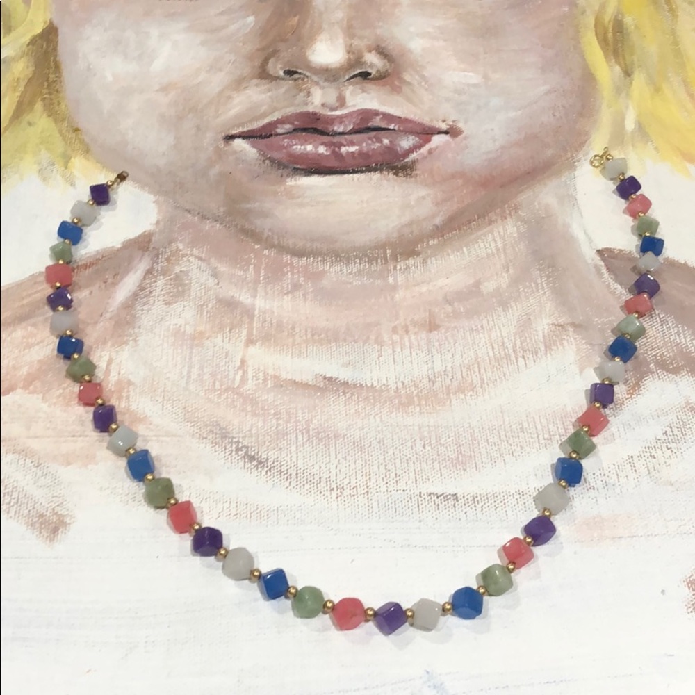 Semi precious stone necklace 14k gold clasp/beads